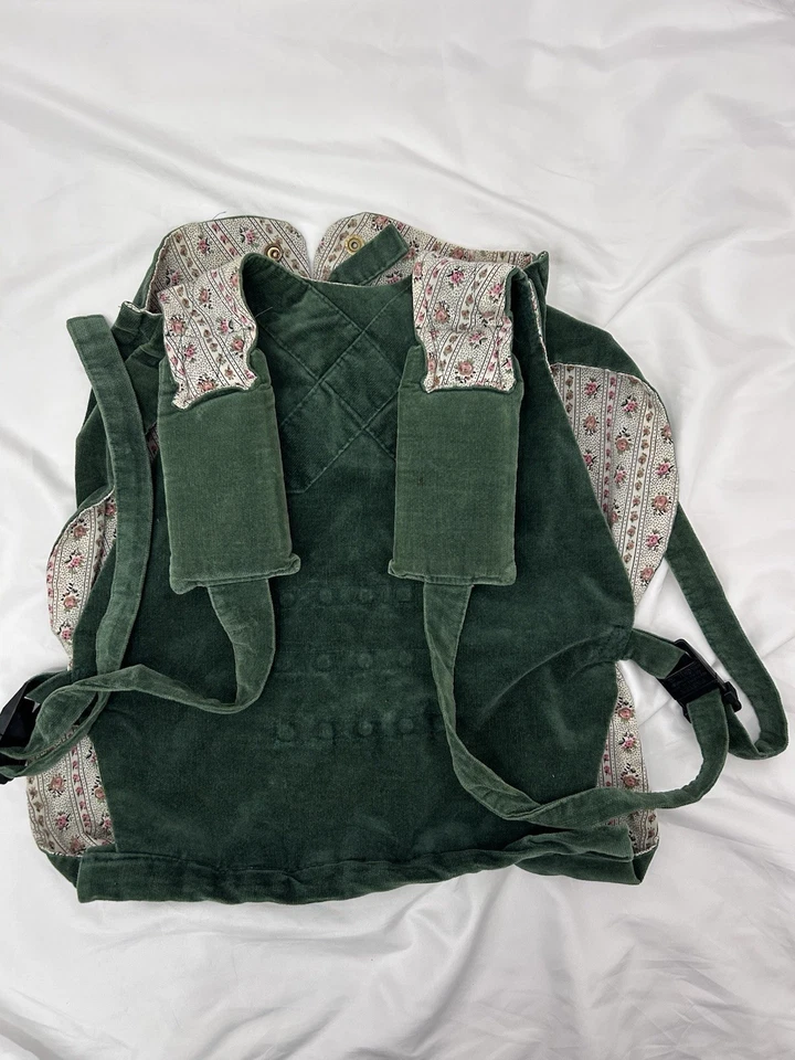Portabebés Vintage Hunter Verde Pana y Floral Acurrucado Correas Ajustables Foto 2 de 4