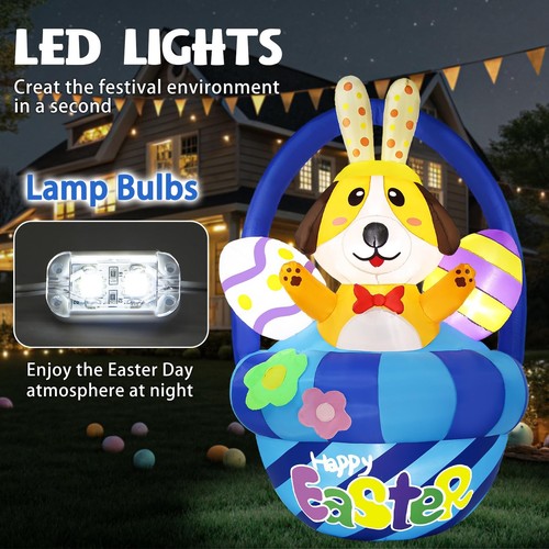 6FT Easter Inflatables Outdoor Decorations, Puppy Basket Yard Decor with East... - Picture 5 of 8