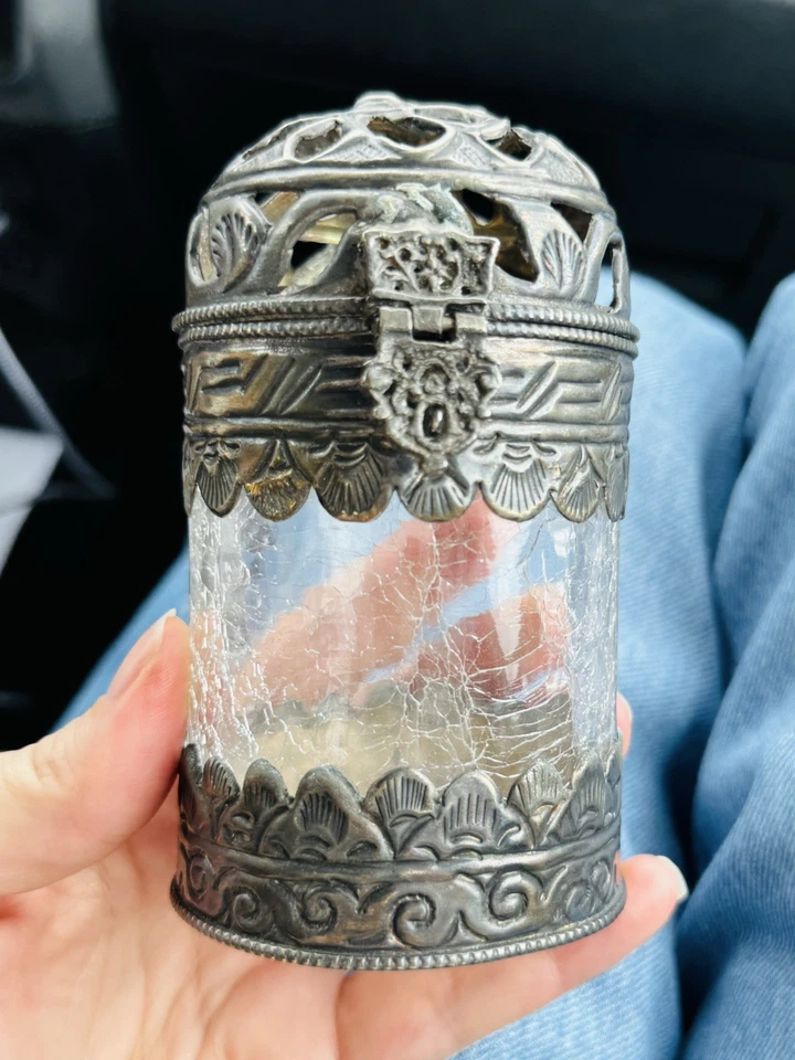 Soporte de incienso vintage de vidrio craquelado transparente | Metal mezclado, decoración decorativa del hogar Foto 2 de 2