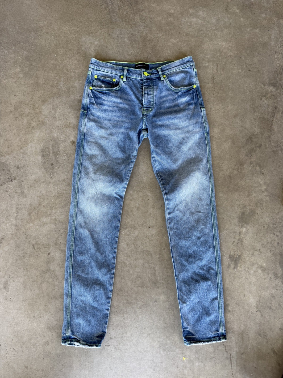 PURPLE BRAND Neon Stitch  Skinny Denim SZ 32 Button Up Denim Jeans Style No.P001