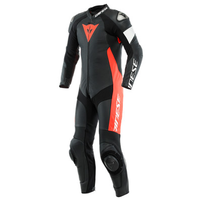 Dainese Tosa 1-teilige perforierte Lederkombi schwarz fluo rot weiß AAA Race Le...