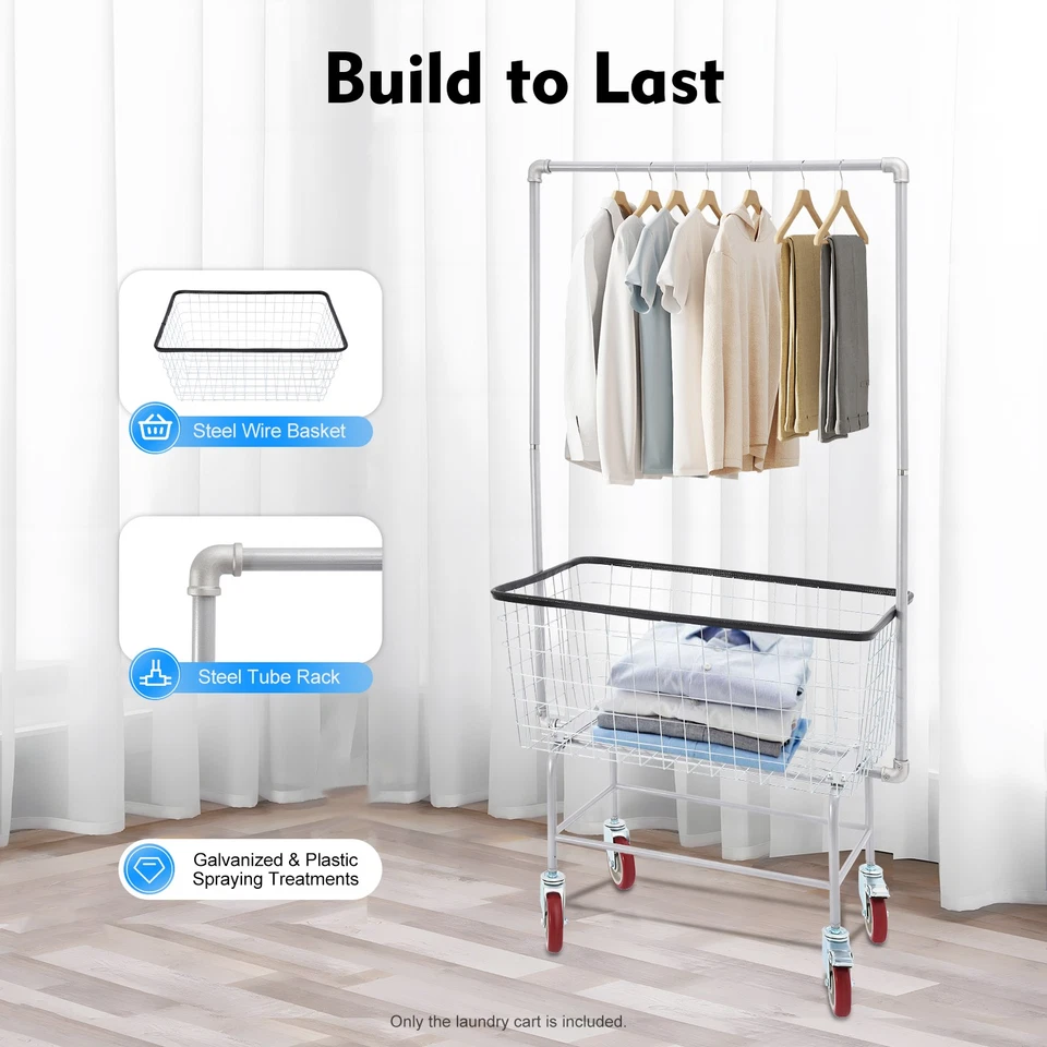 Commercial Laundry Basket Cart Steel Wire Laundry Cart Trolley 50kg/110lbs - Image 3 of 4