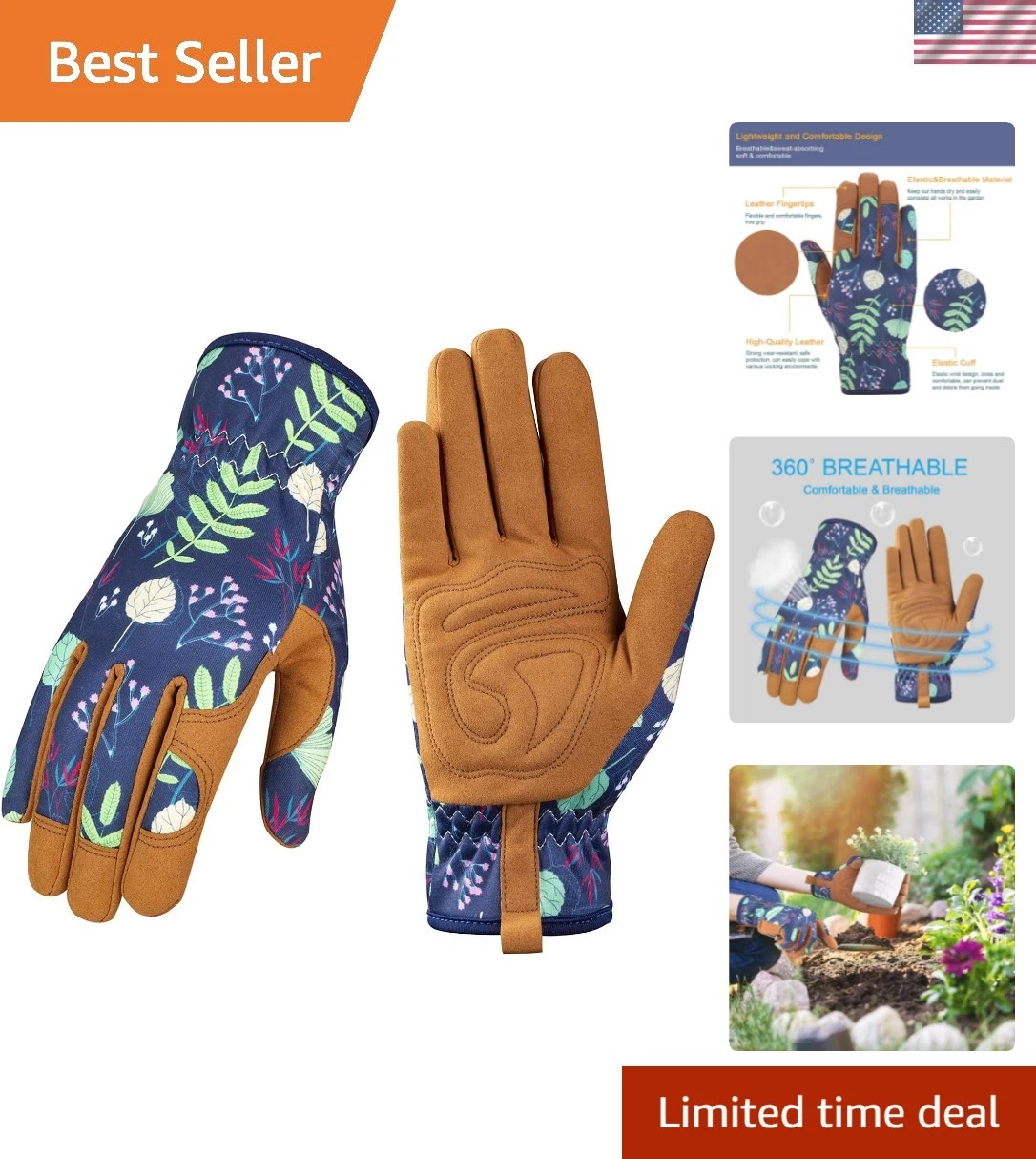 Leather Gardening Gloves for Women - Working Gloves for Weeding, Digging, Pla...