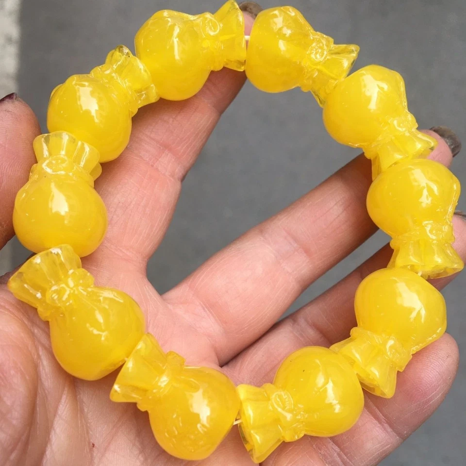 琥珀蜂蜡手链鸡油黄色情侣珠宝手工制作22x17毫米礼物 — 第 3/4 张图片