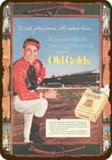 1952 OLD GOLD CIGARETTES Vintage Look Replica Metal Sign RACE TRACK HORSE JOCKEY