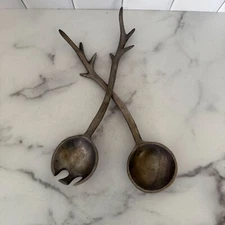 Antler-Inspired Metal Salad Servers 13.75" Made India