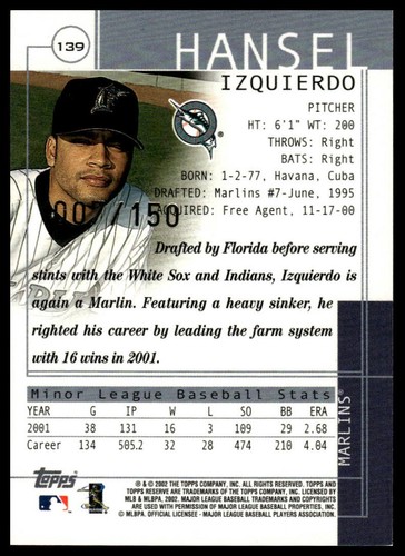 2002 Topps Reserve #139 Hansel Izquierdo Parallel #/150 - Picture 2 of 2