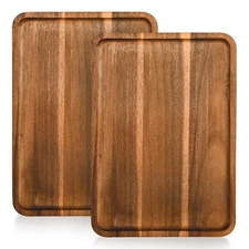 2 Pcs Acacia Wood Serving Tray, Charcuterie Boards Rectangular Wooden Platter...