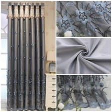 1 Panel Floral Embroidered Double Layer Blackout Curtain Window Tulle Drape Home