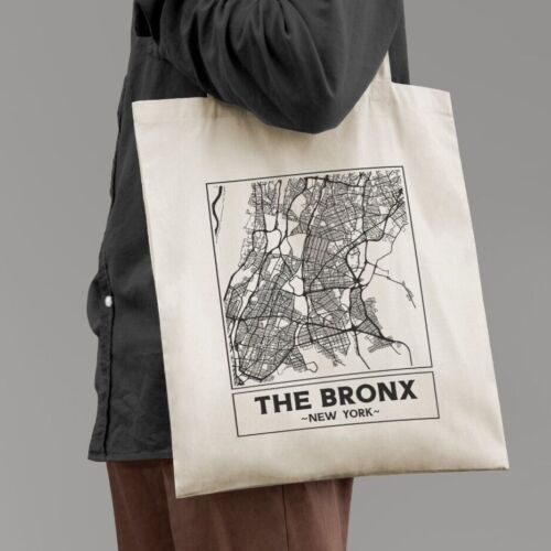 The Bronx, New York, USA, City Street Map Printed Natural Cotton Tote Bag - Picture 1 of 4