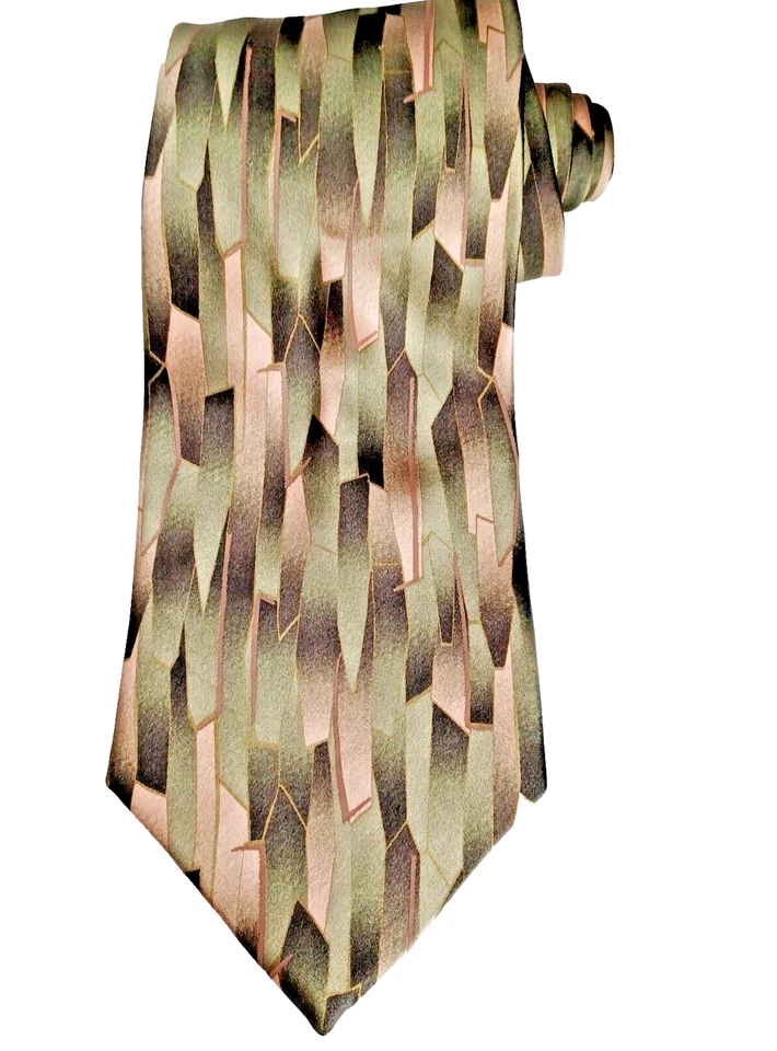 Corbata Para Hombre Seda Bambú Tiki John Blair Hecha a Mano Orgánica Verdes Dorados Ex Larga 63" Foto 4 de 4