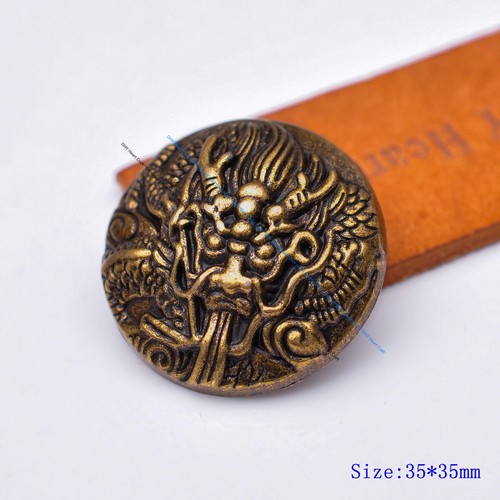 10X 35MM HEAVY STURDY BRASS DRAGON EMBOSSED LEATHERCRAFT BELT CONCHO SCREWBACK - Picture 3 of 8