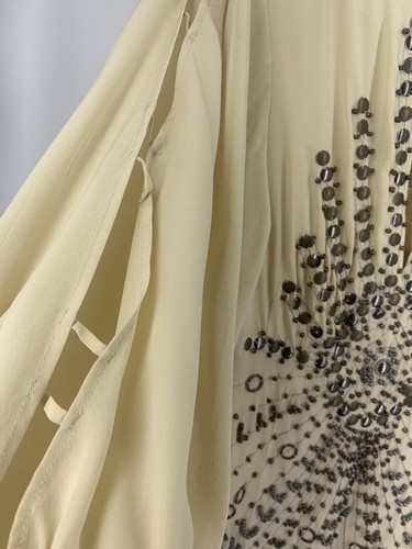 Nanette Lepore 100% Silk Beaded Boho Blouse 3/4 Sleeve Beige Size 0 Floral Artsy - Picture 3 of 9