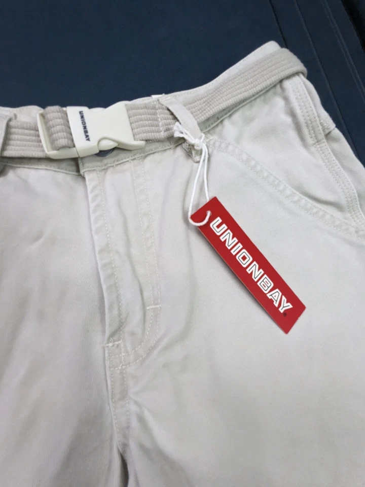 Pantalones Cortos Vintage Y2k UNIONBAY Caqui Pantalones Cortos con Cinturón Etiquetas Sin Usar Talla 0 XS Foto 3 de 4