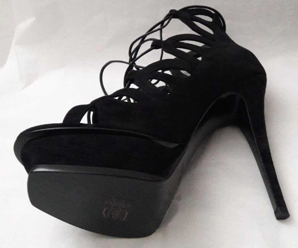 SAINT LAURENT AUTENTICI TACCHI PLATEAU SAINT LACCI IN PELLE SCAMOSCIATA_38 5_US 8 5_NERO_$925