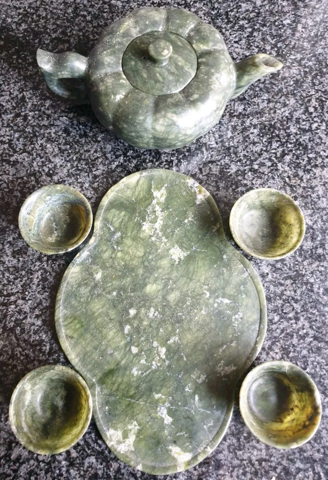 Burmese Jadeite Hand Carved Tea Service - Image 2 of 4