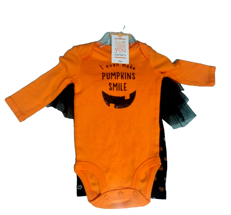 NWT JUST ONE I EVEN MAKE PUMKINS SMILE INFANT 2 PIECE HALLOWEEN OUTFIT SIZE 3M