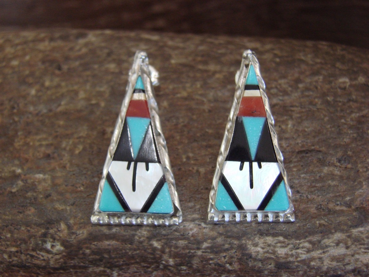 Carol Ann Vintage Native American Navajo Turquoise Row Inlay Sterling Silver Bracelet Carol Ann Vintage Native American Navajo Turquoise Row Inlay Sterling Silver Bracelet