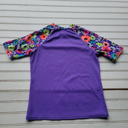 Justice Beach Hair Dont Care Purple Girls Surf Rashguard Swim Shirt Floral Sz 14 - Picture 7 of 7