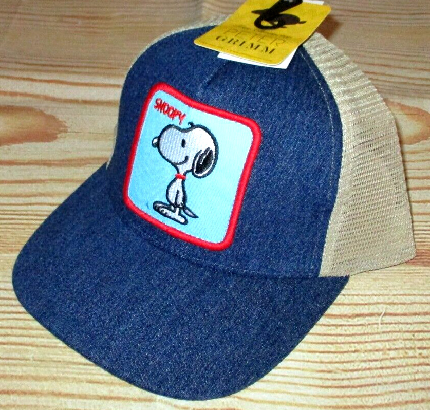 MENS PETER GRIMM PEANUTS SNOOPY DENIM BLUE ADJUSTABLE SNAPBACK CAP TRUCKER HAT