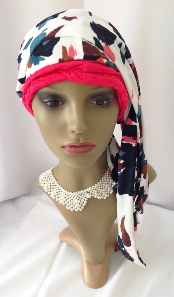 Conjunto de bufanda sombrero turbante ÚNICO hecho a mano para pérdida de cabello quimio alopecia bufanda Foto 3 de 4