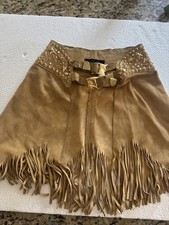Camel Suede Fringe Belt Skirt Star Studded Size P By Deborah Lynn  s