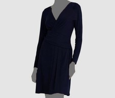 Ralph Lauren Women's Blue Stretch Jersey Lined Surplice A-Line Dress Size 12