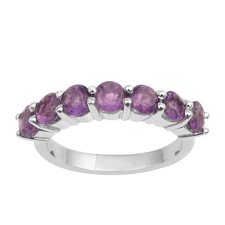 Half Eternity Ring 4MM Round Amethyst 925 Sterling Silver Women Ring Sz.7