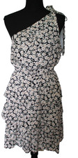 Prettygarden One Shoulder Floral Tiered Ruffle Mini Dress Black White Daisy XL