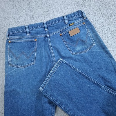 Wrangler 13MWZ Jeans Mens 40x32 Blue Denim Cowboy Cut Original Fit Paint Splat