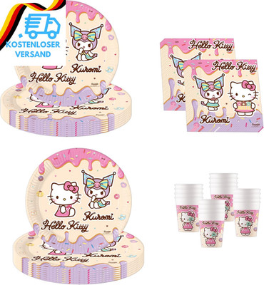 Procos - Hello Kitty & Kuromi Geburtstagsdeko, 52-Teilig, Pappteller, Becher Und
