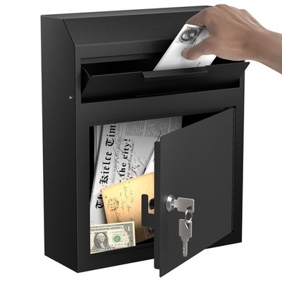 POCHAR Large Metal Wall Mount Locking Deposit Drop Box Safe - Heavy Duty Extr...