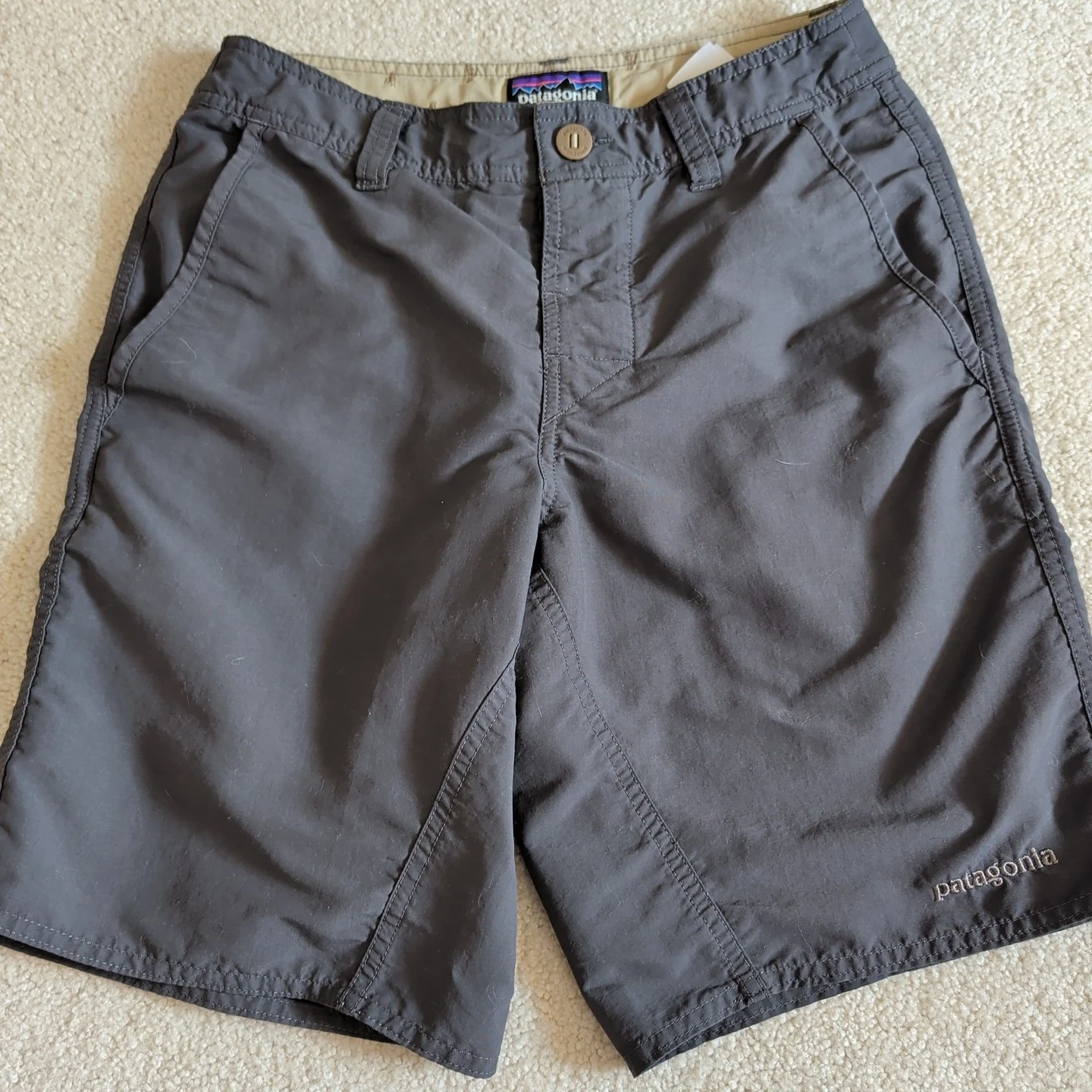 Patagonia Wavefarer Walk Shorts Mens 28 Gray Nylon Pockets Button Drawstring *