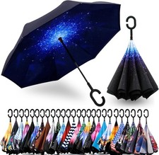 Inverted Reverse Upside Down Umbrella Double Canopy Vented Windproof Waterproof