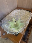 Vtg Lavorazione Arte Murano Green & White Swirl Art Glass Bowl Italy