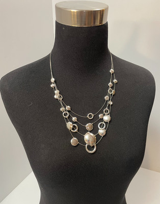 CHICO'S Multi-Strand Statement Necklace Gold Tone Coin & Bead Layered Bob 20 