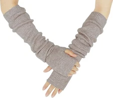 Cashmere Arm Warmers Women Long Fingerless Gloves Winter Soft Cozy 