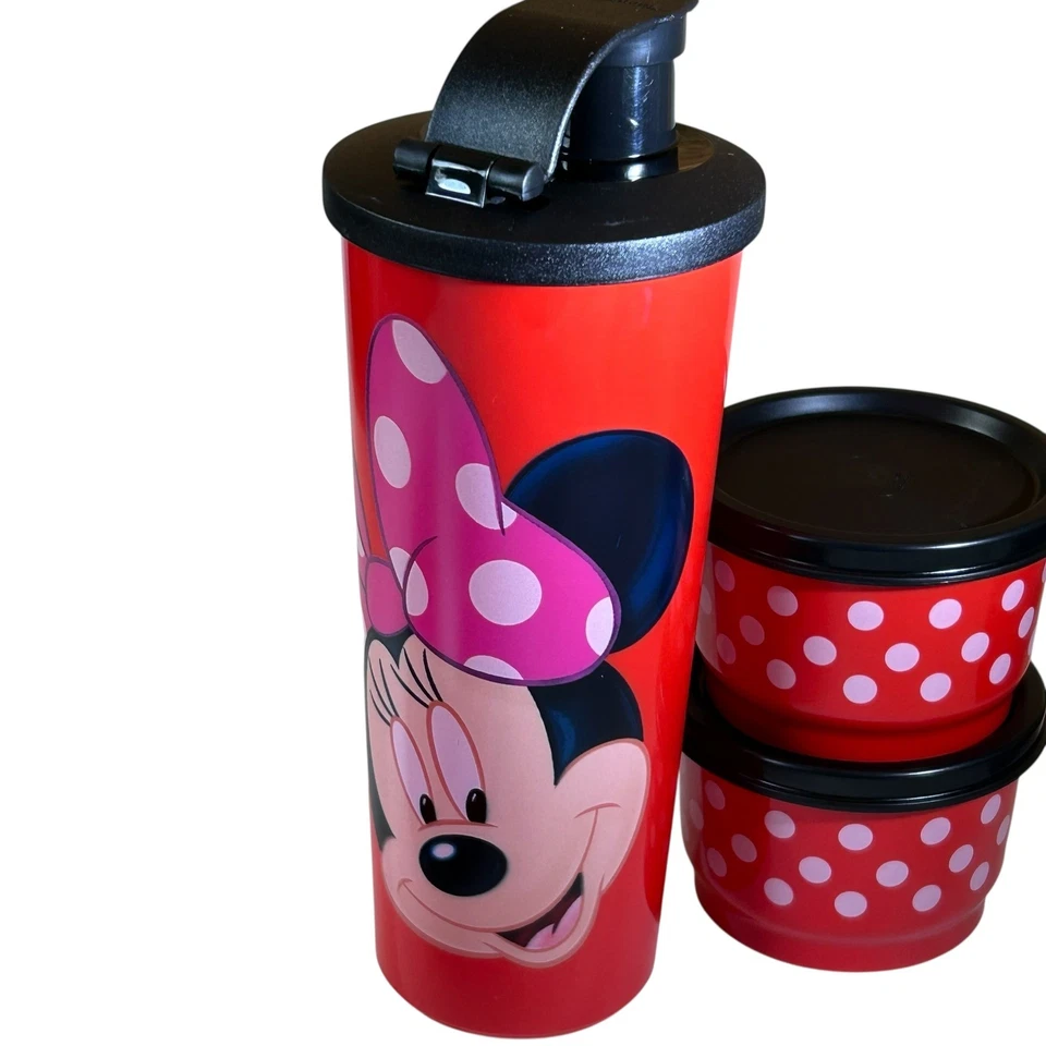 迪士尼米妮老鼠特百惠套装 16 盎司不倒翁 +碗 + 2 小吃杯-可爱! 未使用 — 第 4/4 张图片