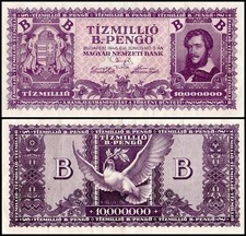 Hungary 10 Million B.- Pengo, 1946, P-135, Used