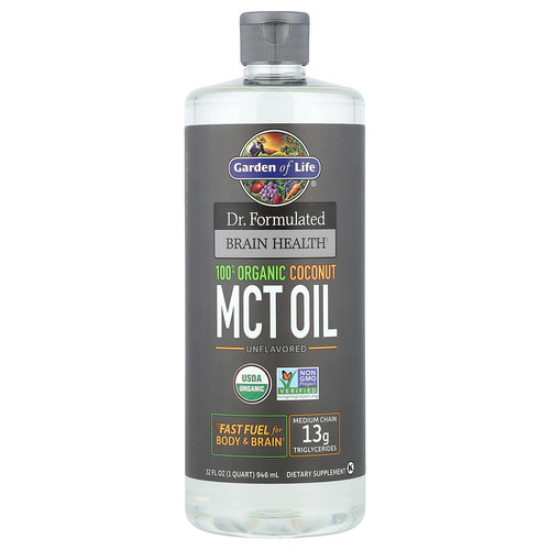 Dr. Formulated Brain Health, 100% Organic Coconut MCT Oil, Unflavored, 32 fl oz