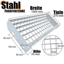 Metallstufe Treppenstufe Verzinkt Gitterroststufen 600/700/800/900/1000 x 270mm