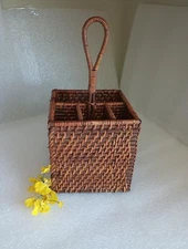 Pier 1 Imports Wicker Rattan Lombok Utensil Caddy Holder  Carrier 6"  NWOT