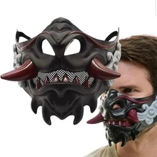 Half Face Japanese Oni Mask Halloween Evil Devil Party Mask Toy Demon Samurai