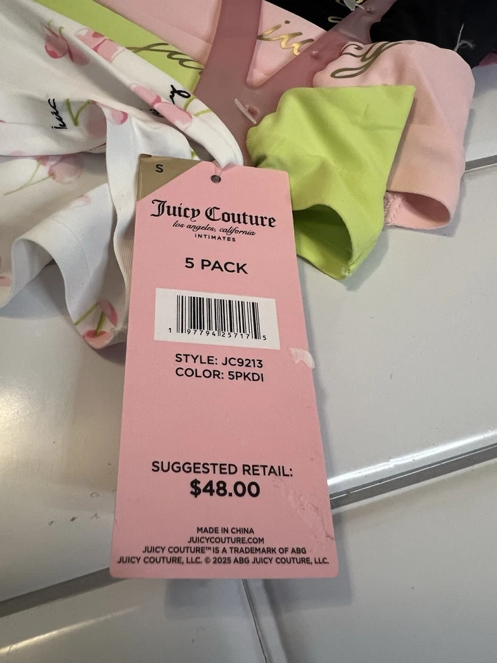 Conjunto de 5 calcinhas femininas Juicy Couture tamanho pequeno - Imagem 3 de 4
