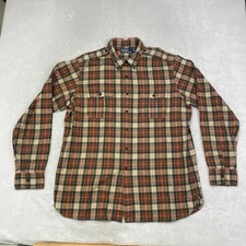Polo Ralph Lauren XL Flannel Shirt Plaid Epaulets Utility Pockets Cotton Vintage