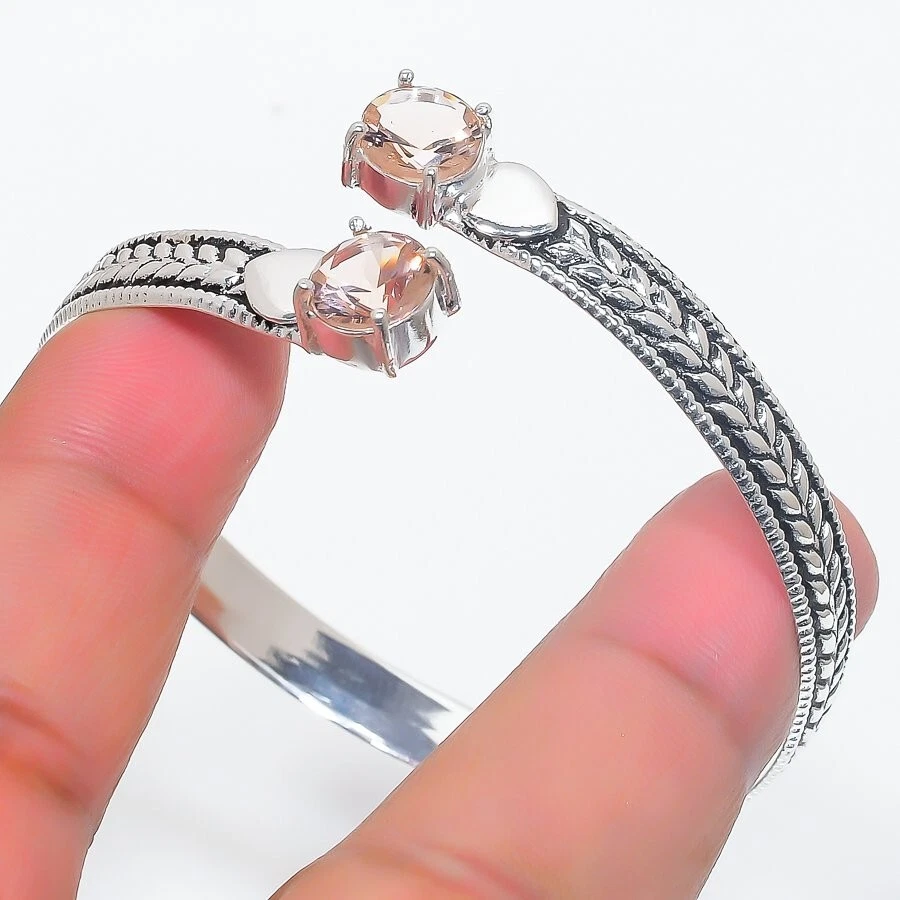 VALENTINO Bracciale regolabile in argento sterling 925 fatto a mano con pietre preziose morganite pesca