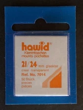 Hawid Stamp Mount Size 21/24 mm - CLEAR - Pack of 50 (21x24  21 mm)  PRECUT 7014