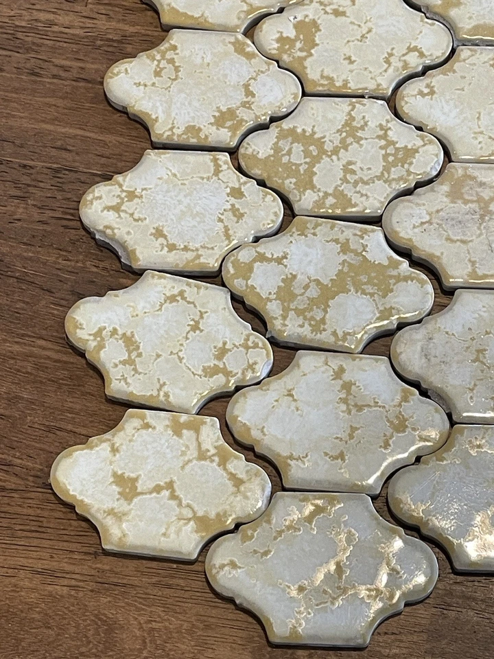 35 Vintage Arabesque 3” Ceramic Tile Marble Effect Gold Fireplace Accent Bath - Image 4 of 4