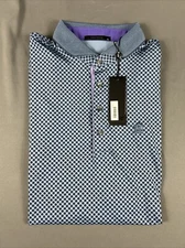 Greyson Golf Shirt Polo Chest Logo Grey Wolf Print XL Blue Polyester MSRP $118