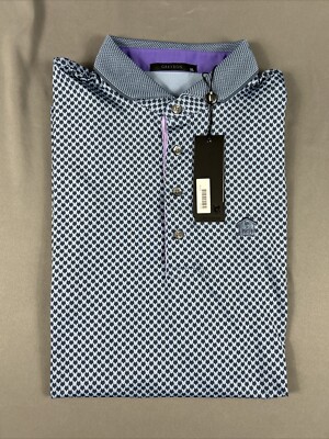 Greyson Golf Shirt Polo Chest Logo Grey Wolf Print XL Blue Polyester MSRP $118